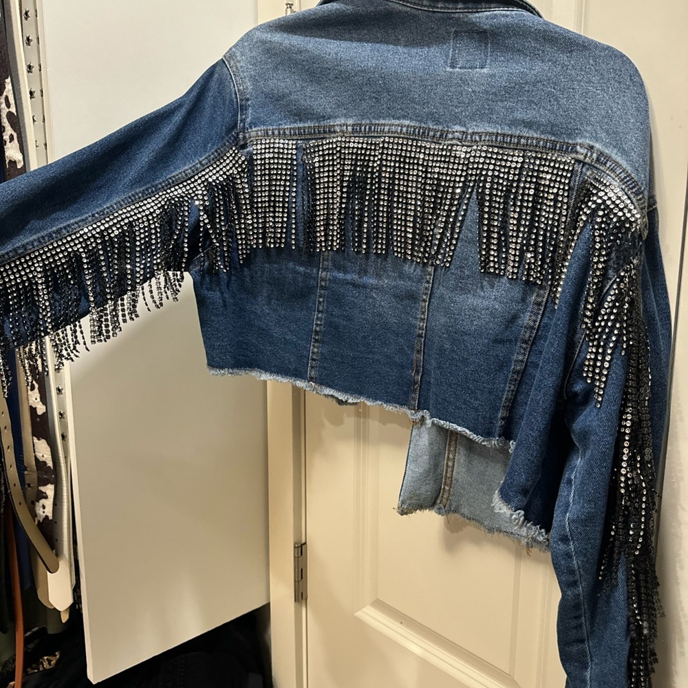 Hand Fringed Wild Fable Blue Denim Jacket